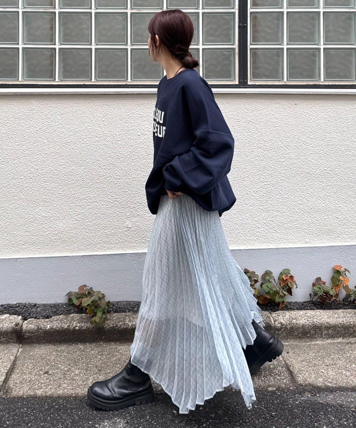 【也可作長款上衣】2WAY不規則下襬百褶格紋裙