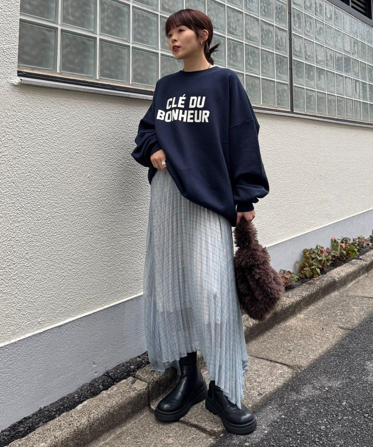 【也可作長款上衣】2WAY不規則下襬百褶格紋裙