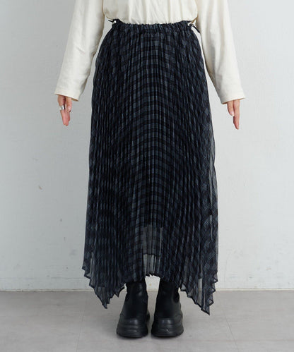 【也可作長款上衣】2WAY不規則下襬百褶格紋裙