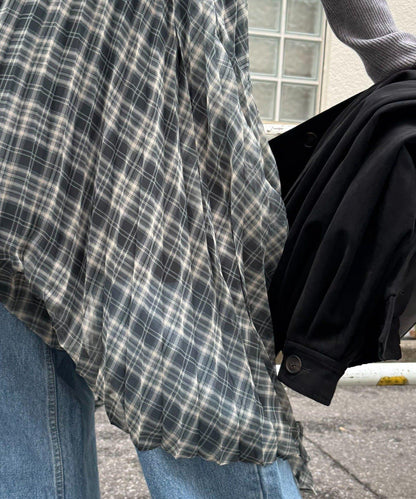 【也可作長款上衣】2WAY不規則下襬百褶格紋裙