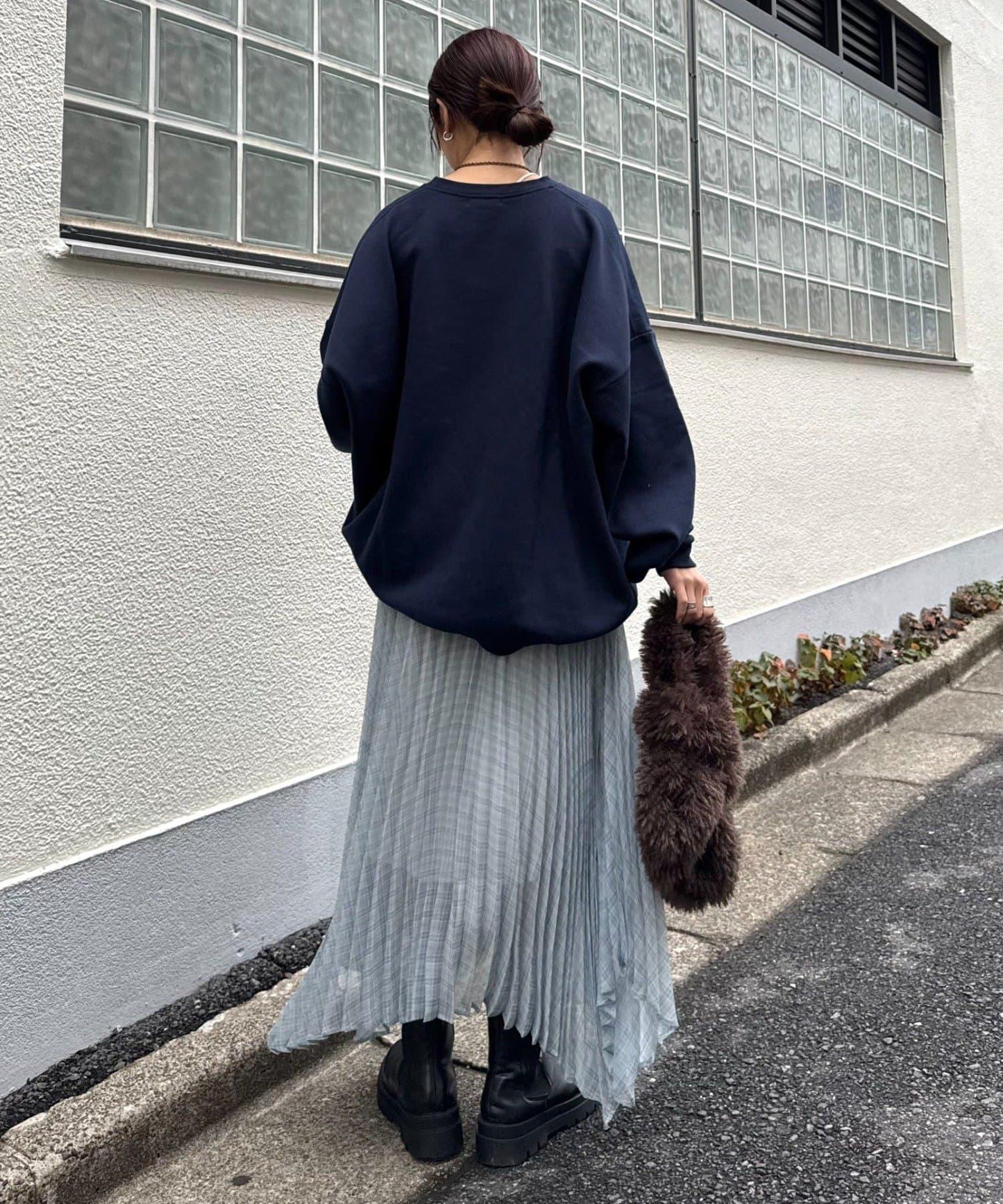 【也可作長款上衣】2WAY不規則下襬百褶格紋裙