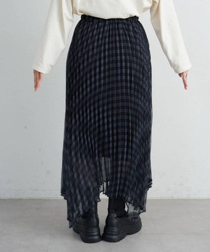 【也可作長款上衣】2WAY不規則下襬百褶格紋裙