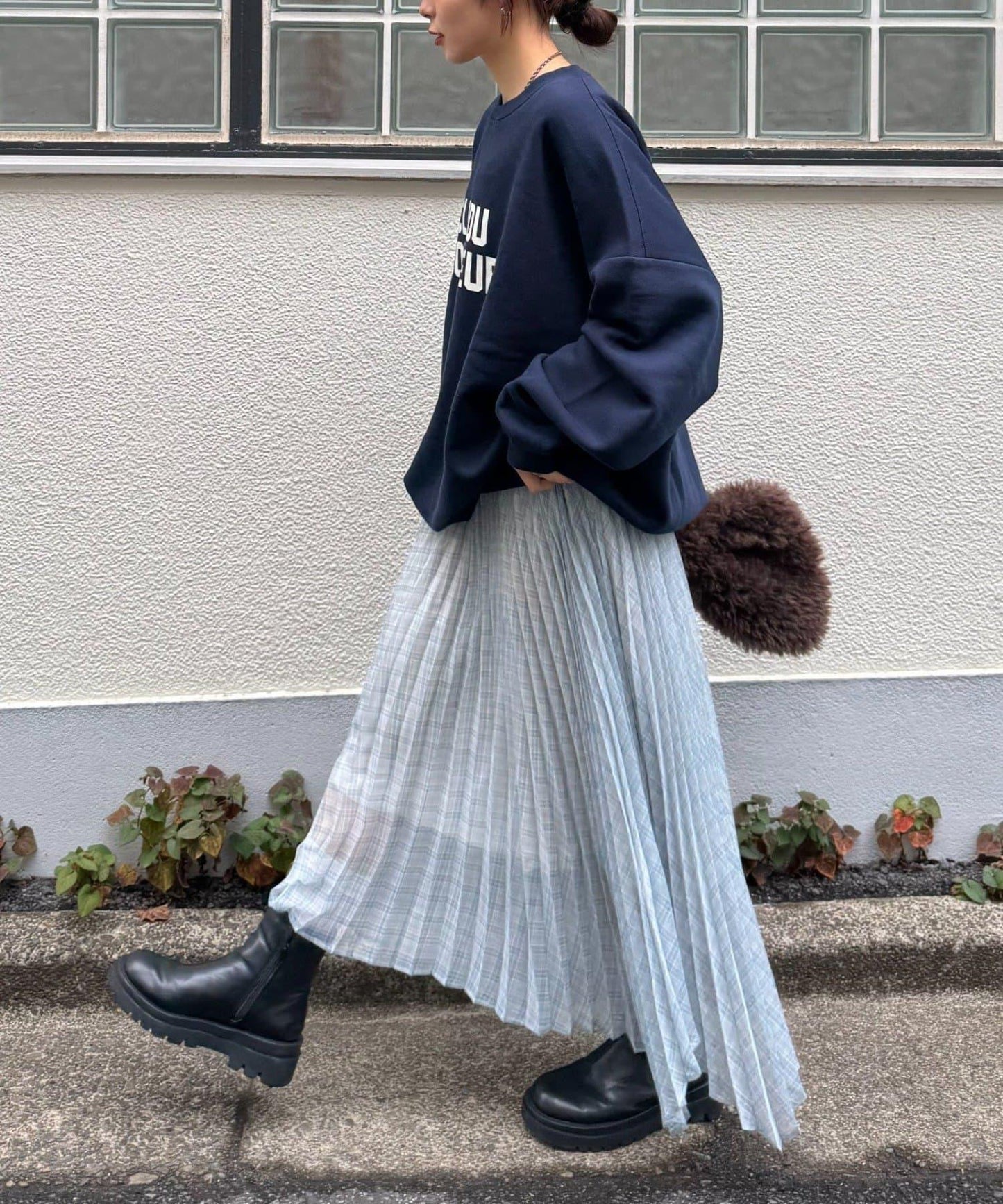 【也可作長款上衣】2WAY不規則下襬百褶格紋裙