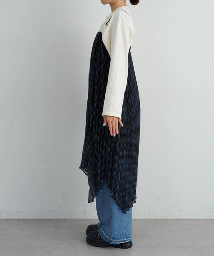 【也可作長款上衣】2WAY不規則下襬百褶格紋裙