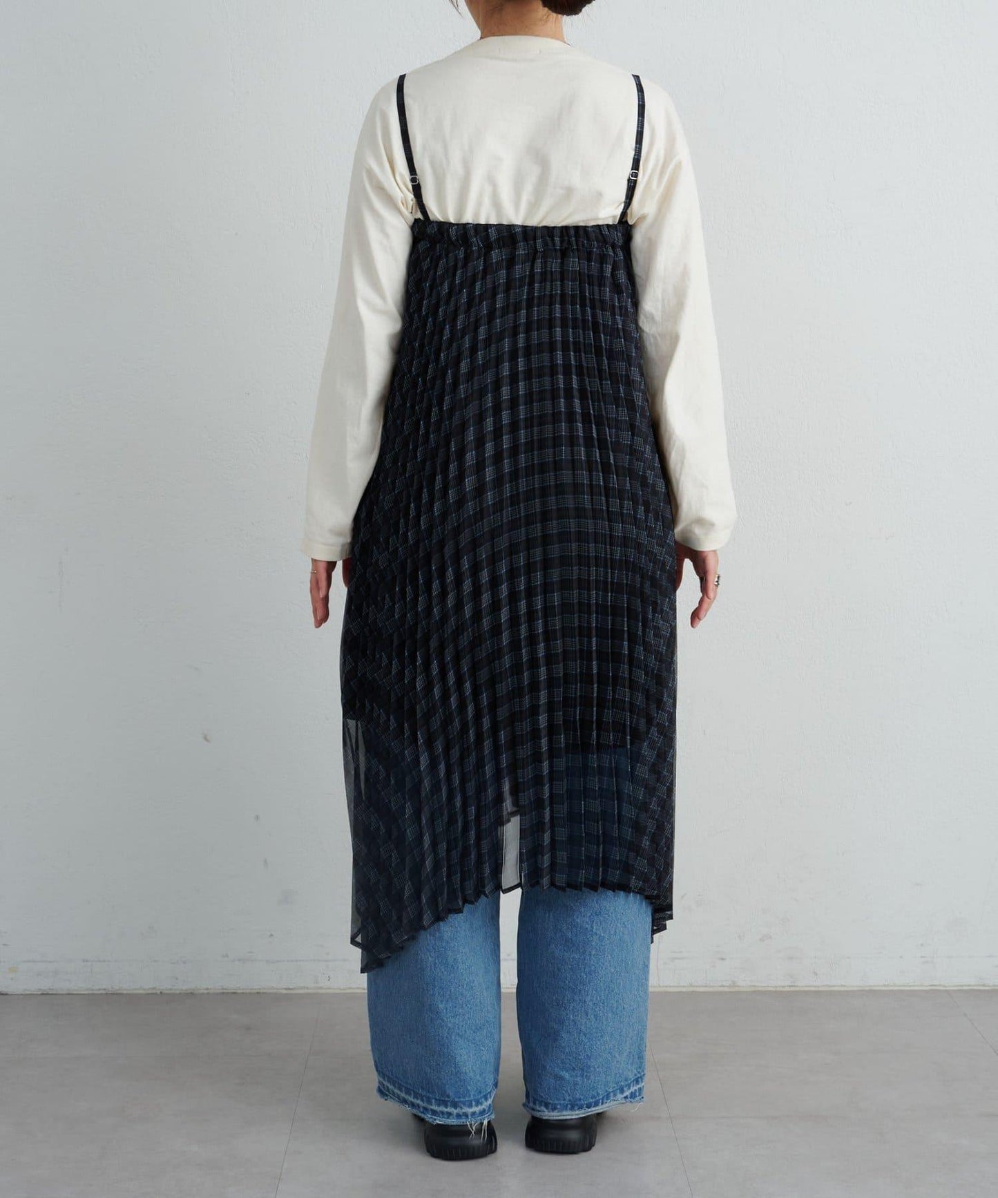 【也可作長款上衣】2WAY不規則下襬百褶格紋裙