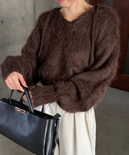 毛絨針織連帽衫