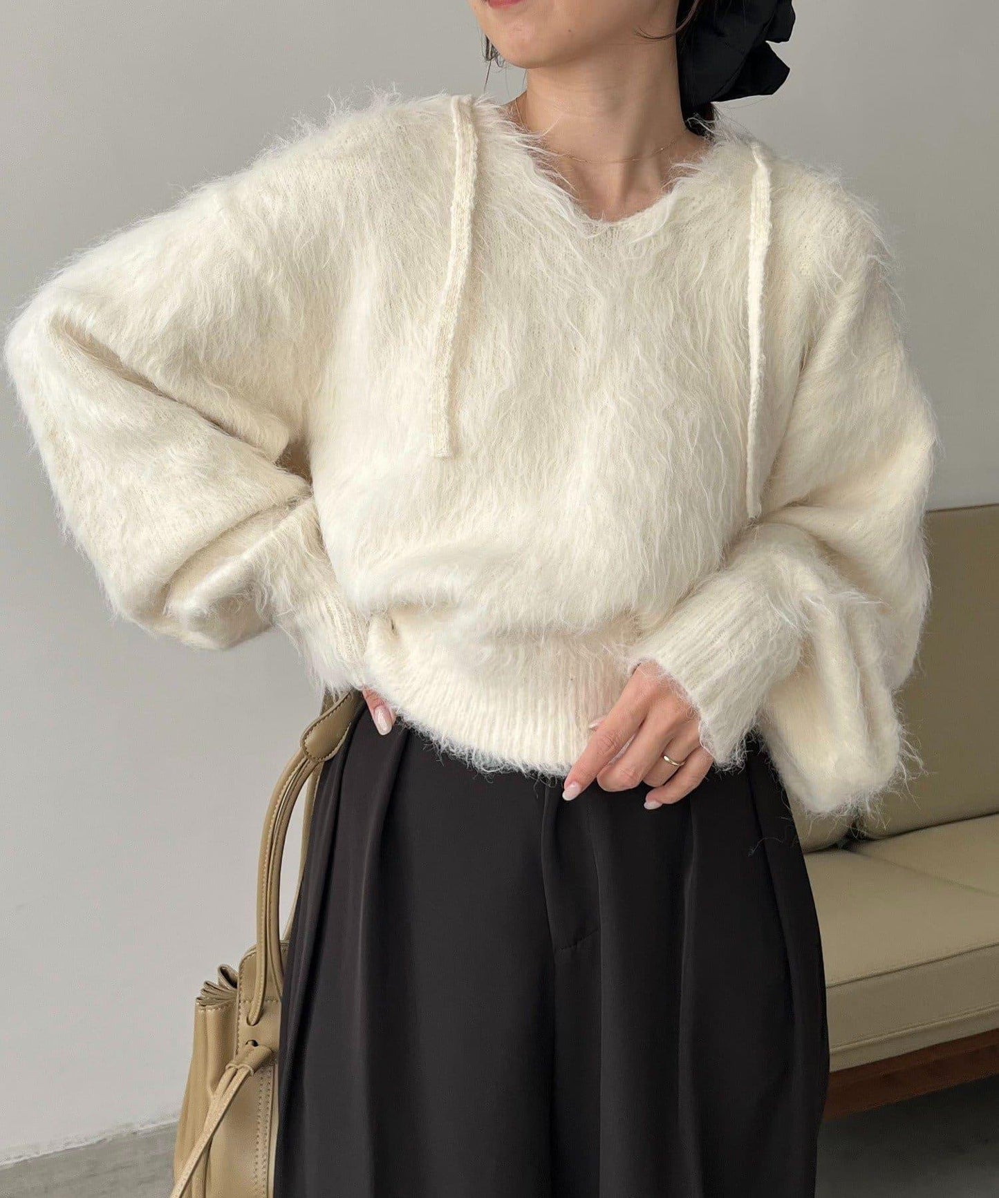 毛絨針織連帽衫