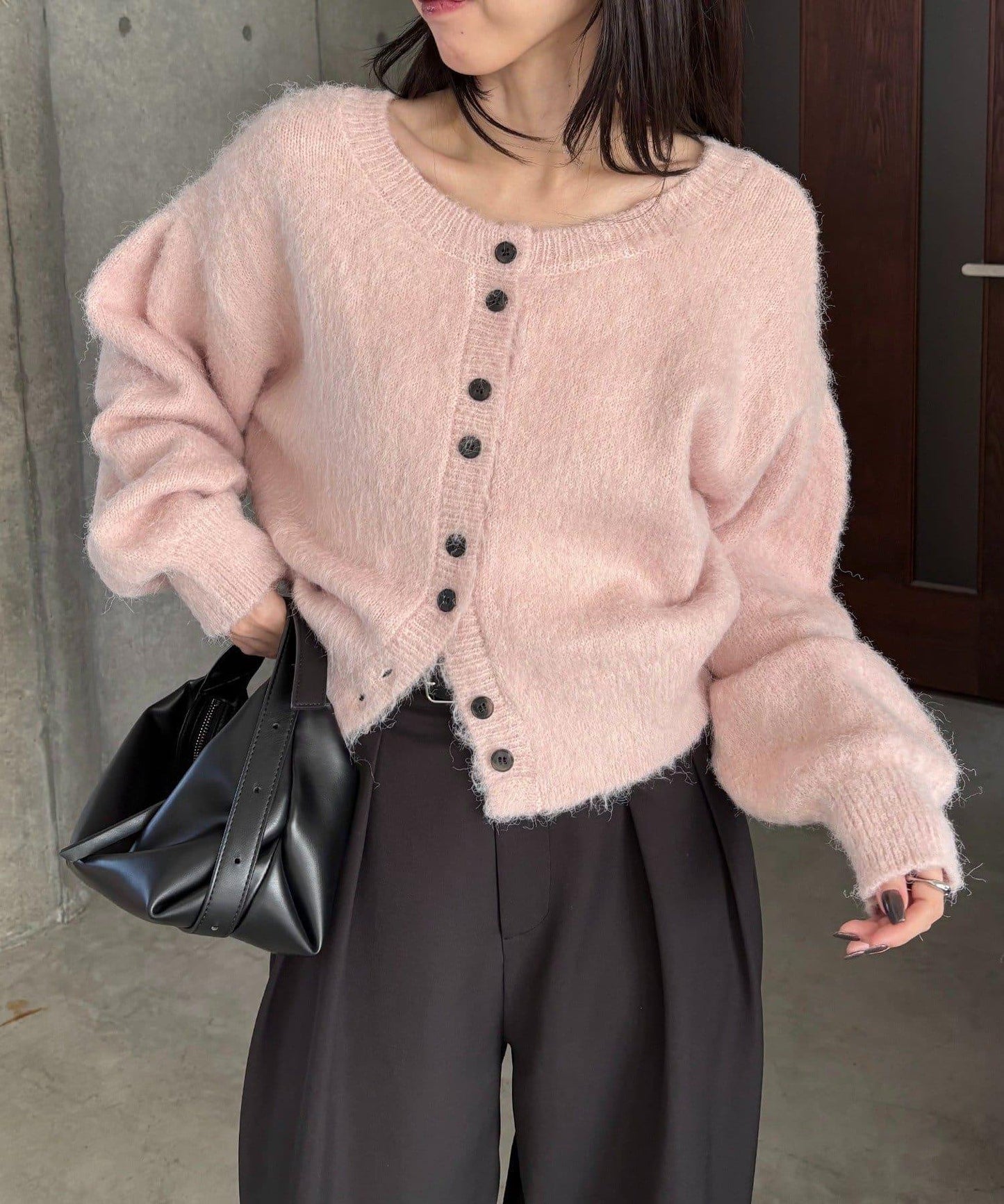 【前後兩穿】馬海毛絨感泡泡袖開衫