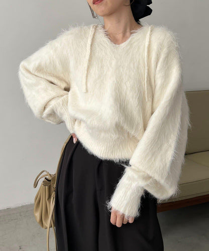 毛絨針織連帽衫