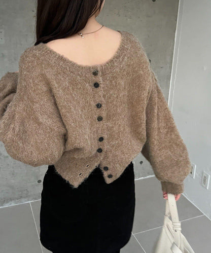 【前後兩穿】馬海毛絨感泡泡袖開衫