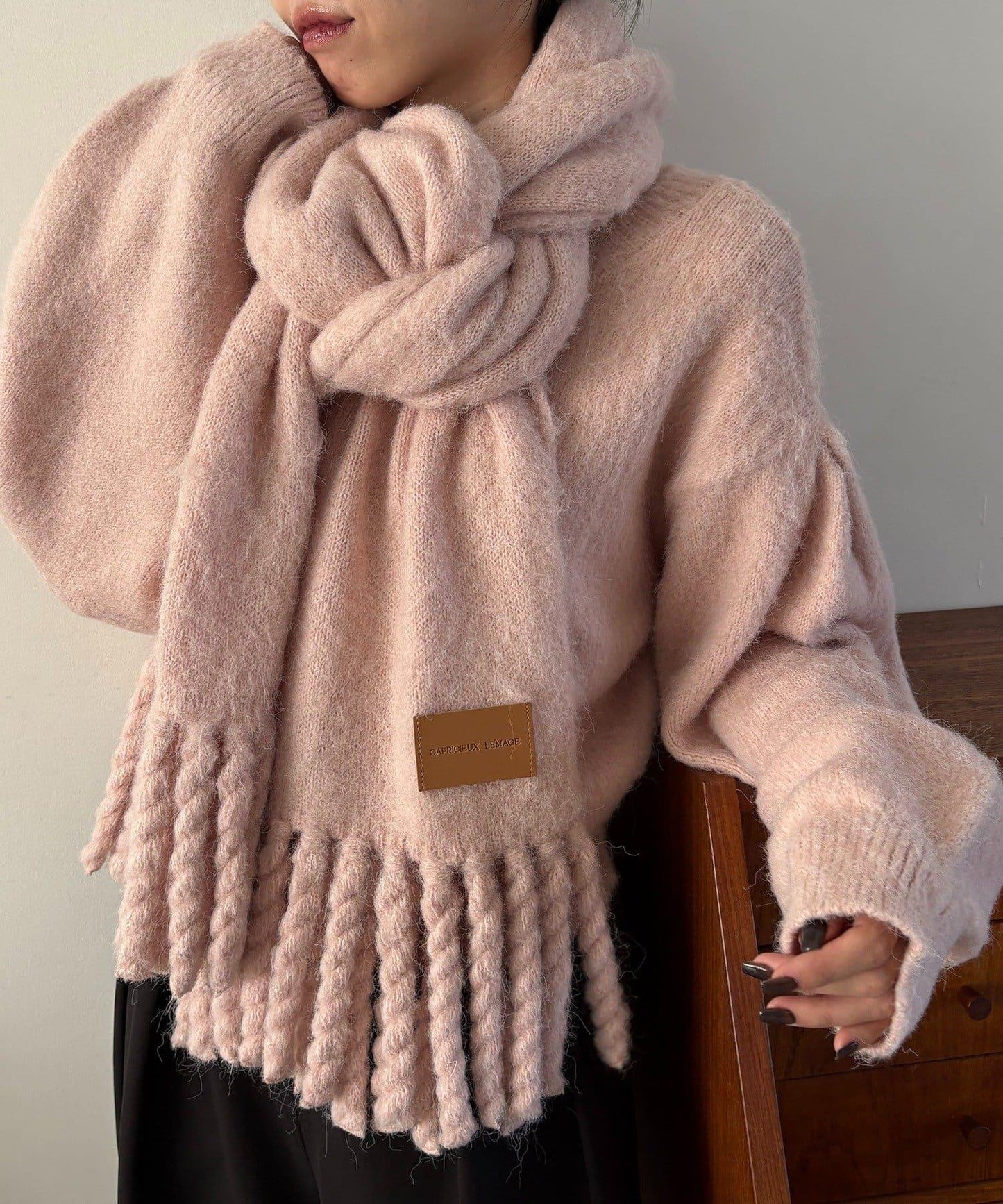 【前後兩穿】馬海毛絨感泡泡袖開衫