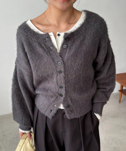 【前後兩穿】馬海毛絨感泡泡袖開衫