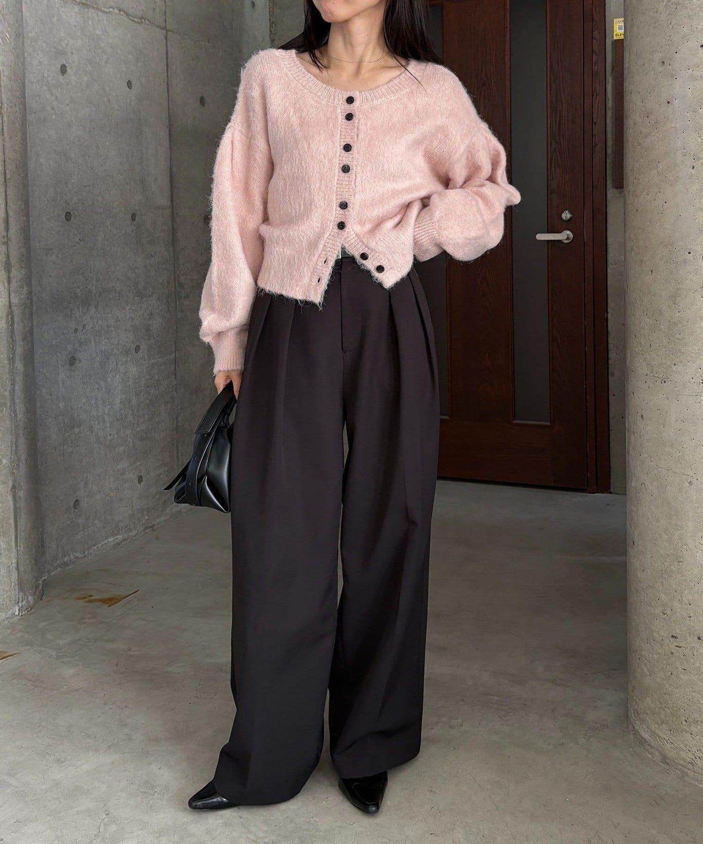 【前後兩穿】馬海毛絨感泡泡袖開衫