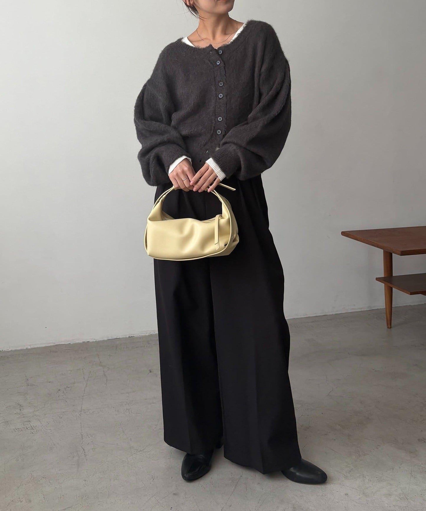 【前後兩穿】馬海毛絨感泡泡袖開衫