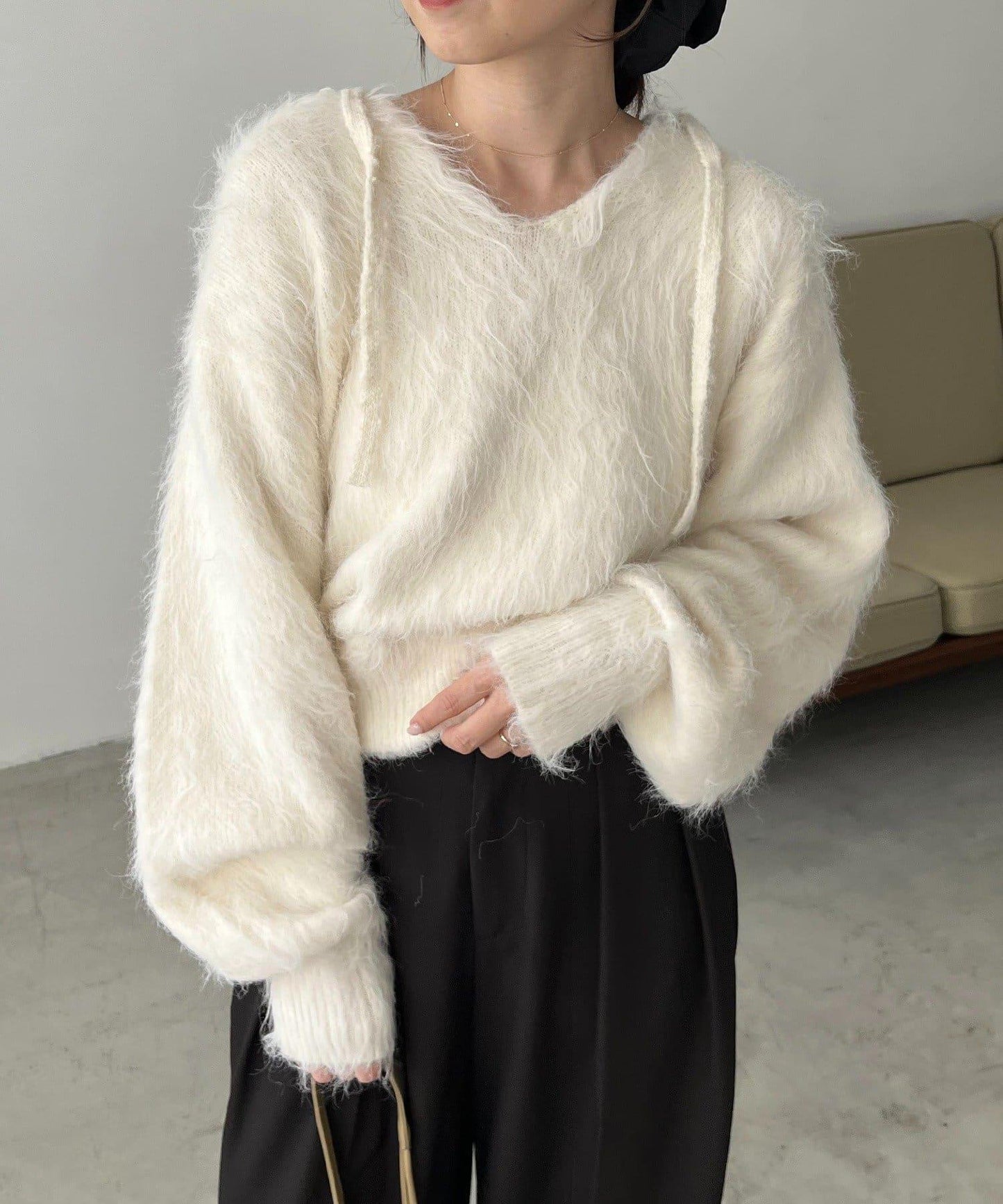 毛絨針織連帽衫