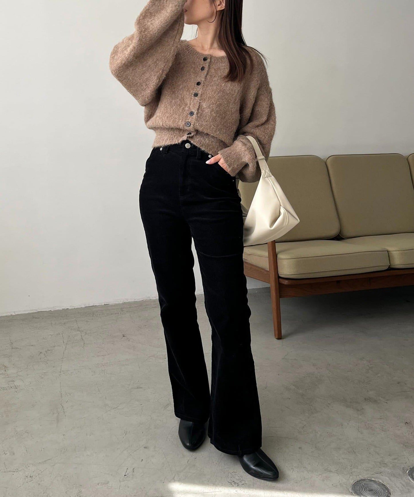 【前後兩穿】馬海毛絨感泡泡袖開衫