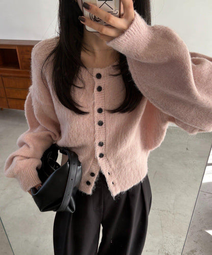 【前後兩穿】馬海毛絨感泡泡袖開衫