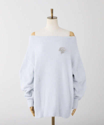 附胸針天鵝絨毛線迷你針織連衣裙