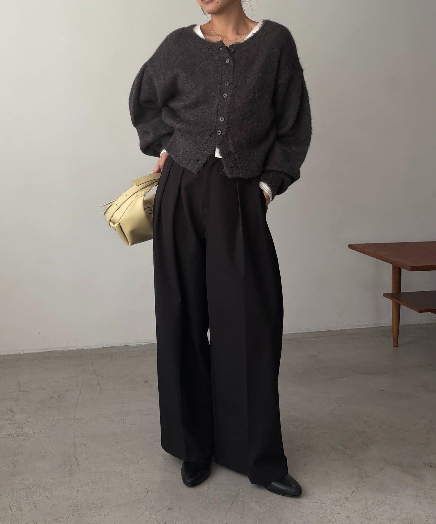 【前後兩穿】馬海毛絨感泡泡袖開衫