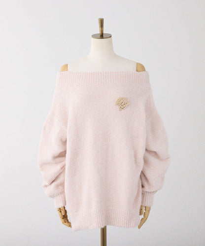 附胸針天鵝絨毛線迷你針織連衣裙