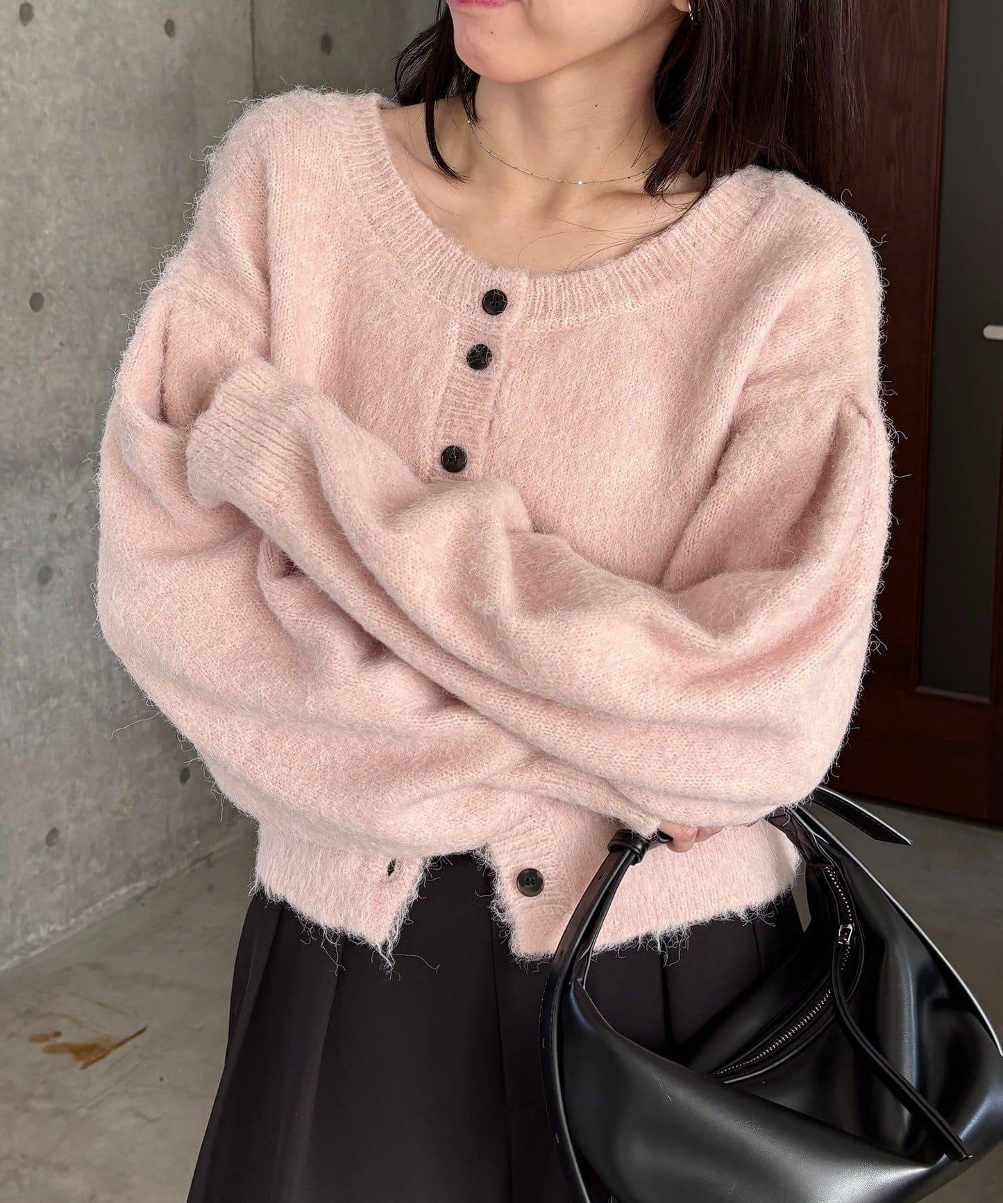 【前後兩穿】馬海毛絨感泡泡袖開衫