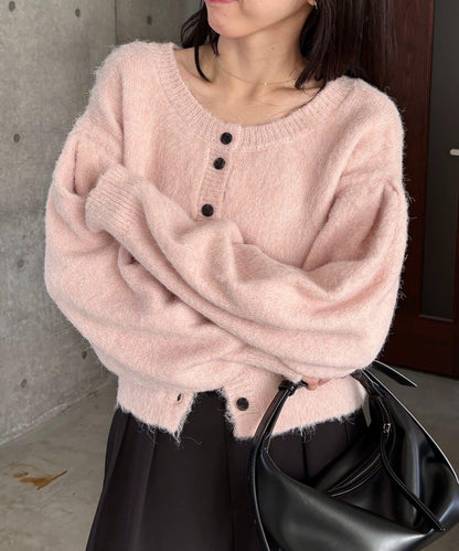 【前後兩穿】馬海毛絨感泡泡袖開衫