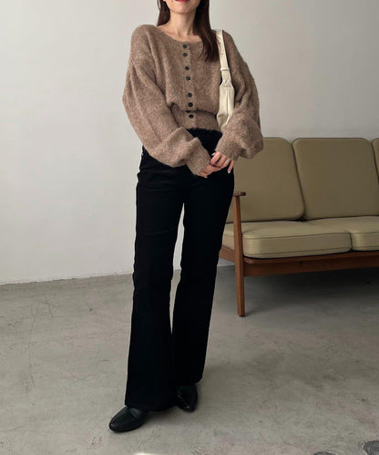 【前後兩穿】馬海毛絨感泡泡袖開衫