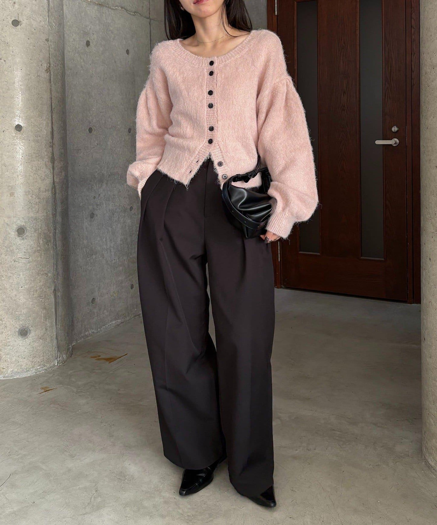 【前後兩穿】馬海毛絨感泡泡袖開衫