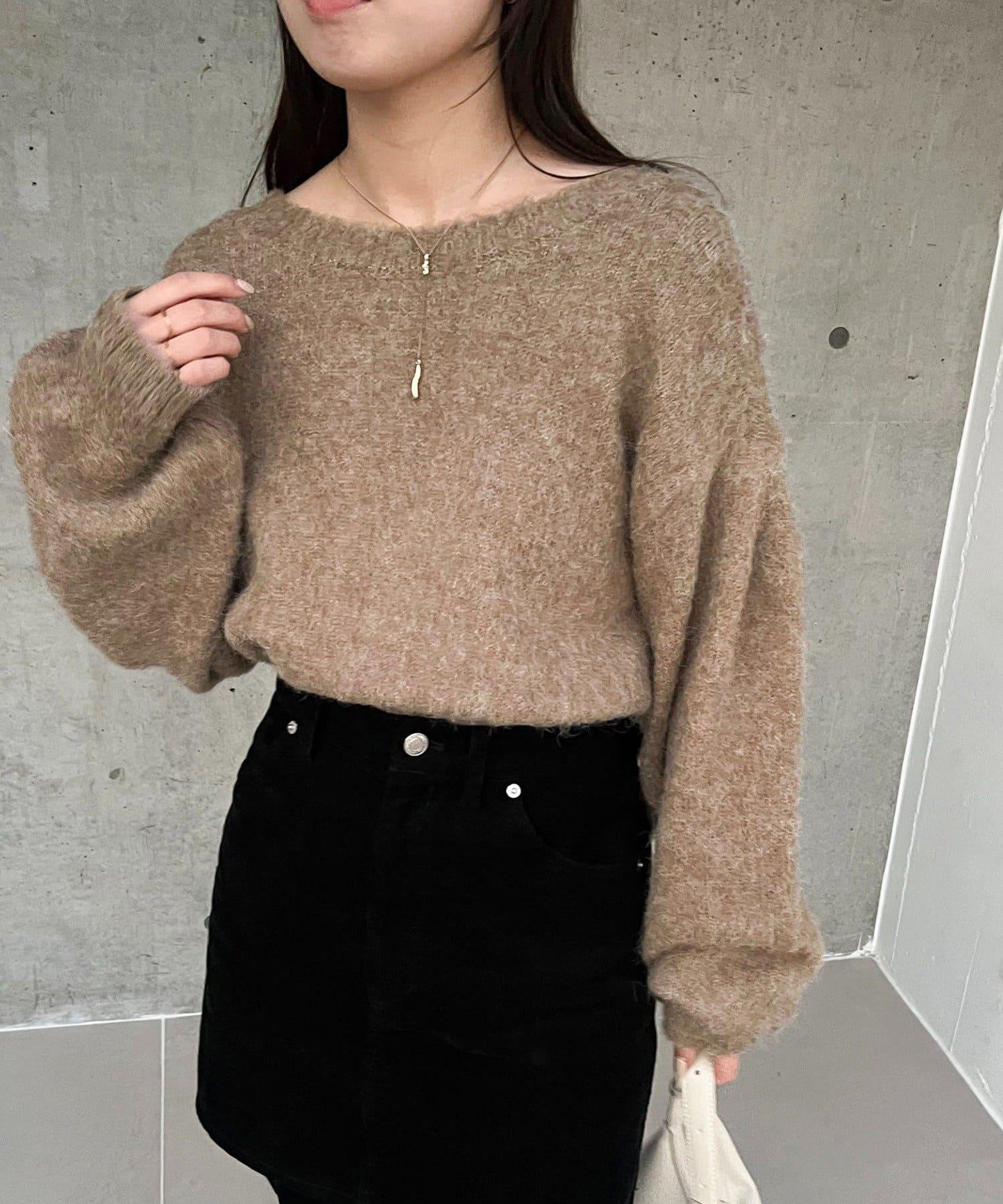 【前後兩穿】馬海毛絨感泡泡袖開衫