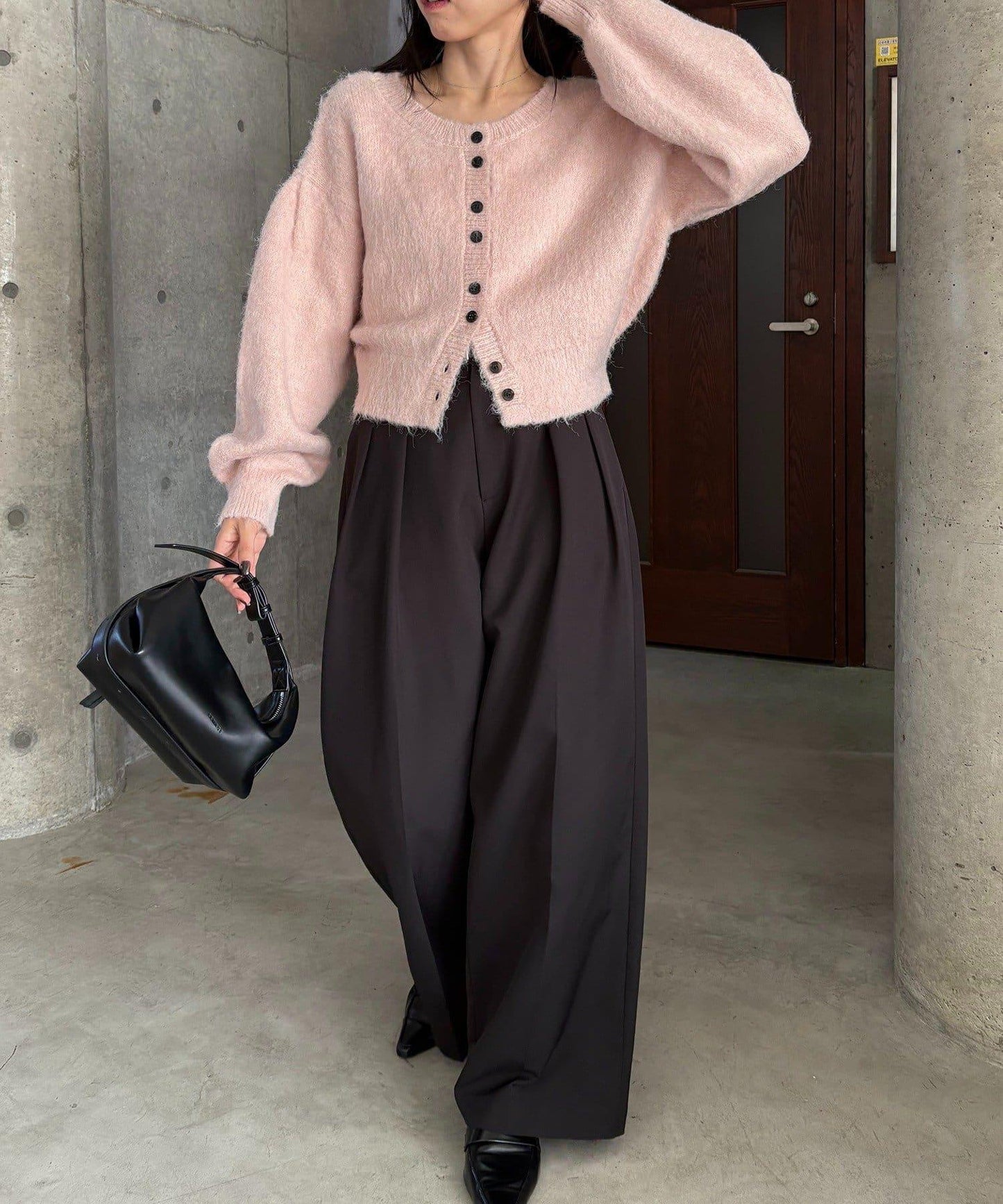 【前後兩穿】馬海毛絨感泡泡袖開衫