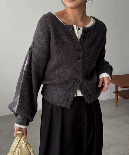 【前後兩穿】馬海毛絨感泡泡袖開衫