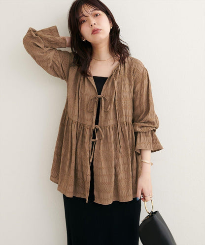 【natural couture】條紋燈籠袖荷葉邊上衣