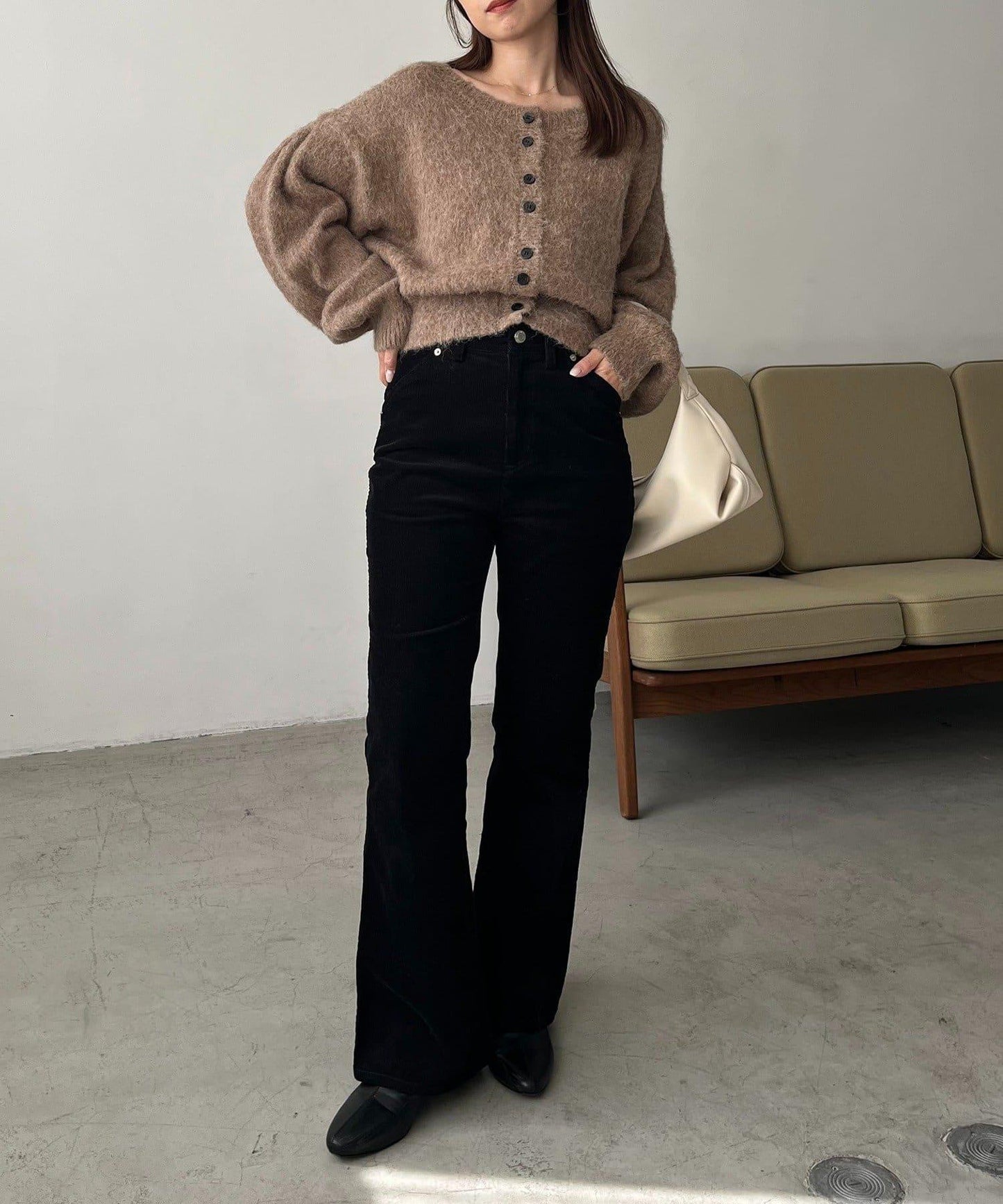 【前後兩穿】馬海毛絨感泡泡袖開衫