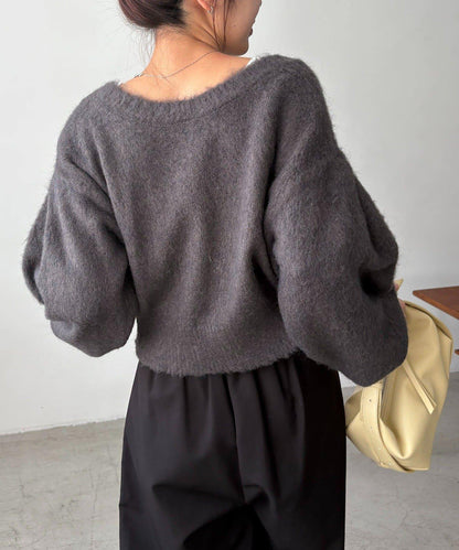 【前後兩穿】馬海毛絨感泡泡袖開衫