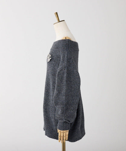 附胸針天鵝絨毛線迷你針織連衣裙