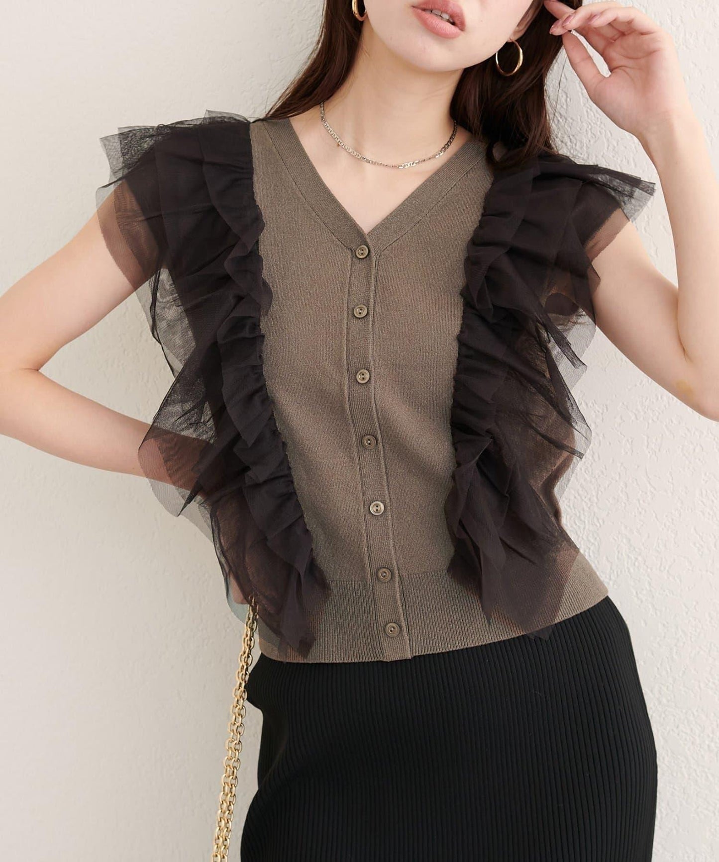 【natural couture】網紗荷葉邊針織背心