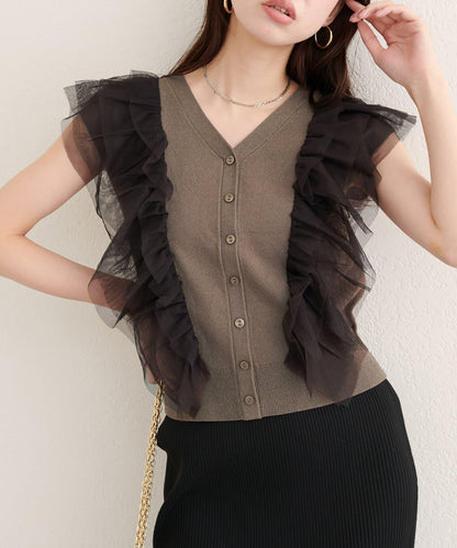 【natural couture】網紗荷葉邊針織背心