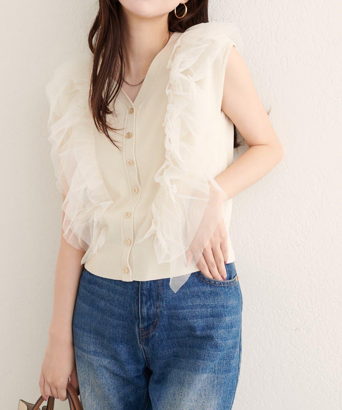 【natural couture】網紗荷葉邊針織背心