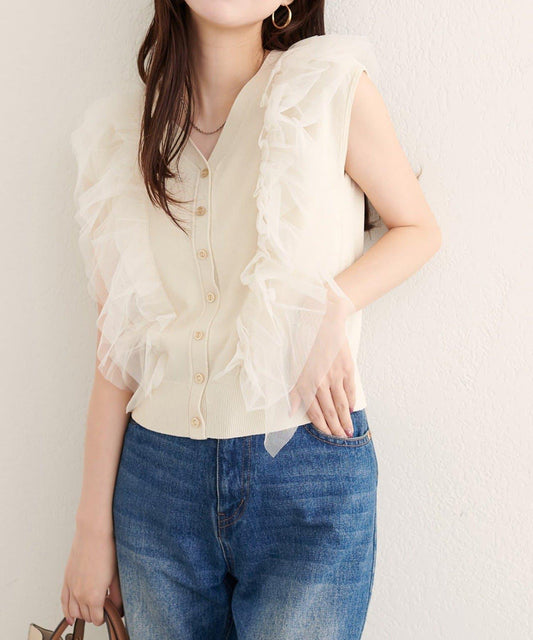 【natural couture】網紗荷葉邊針織背心