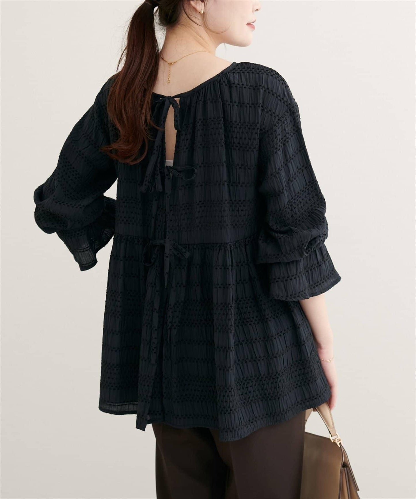 【natural couture】條紋燈籠袖荷葉邊上衣