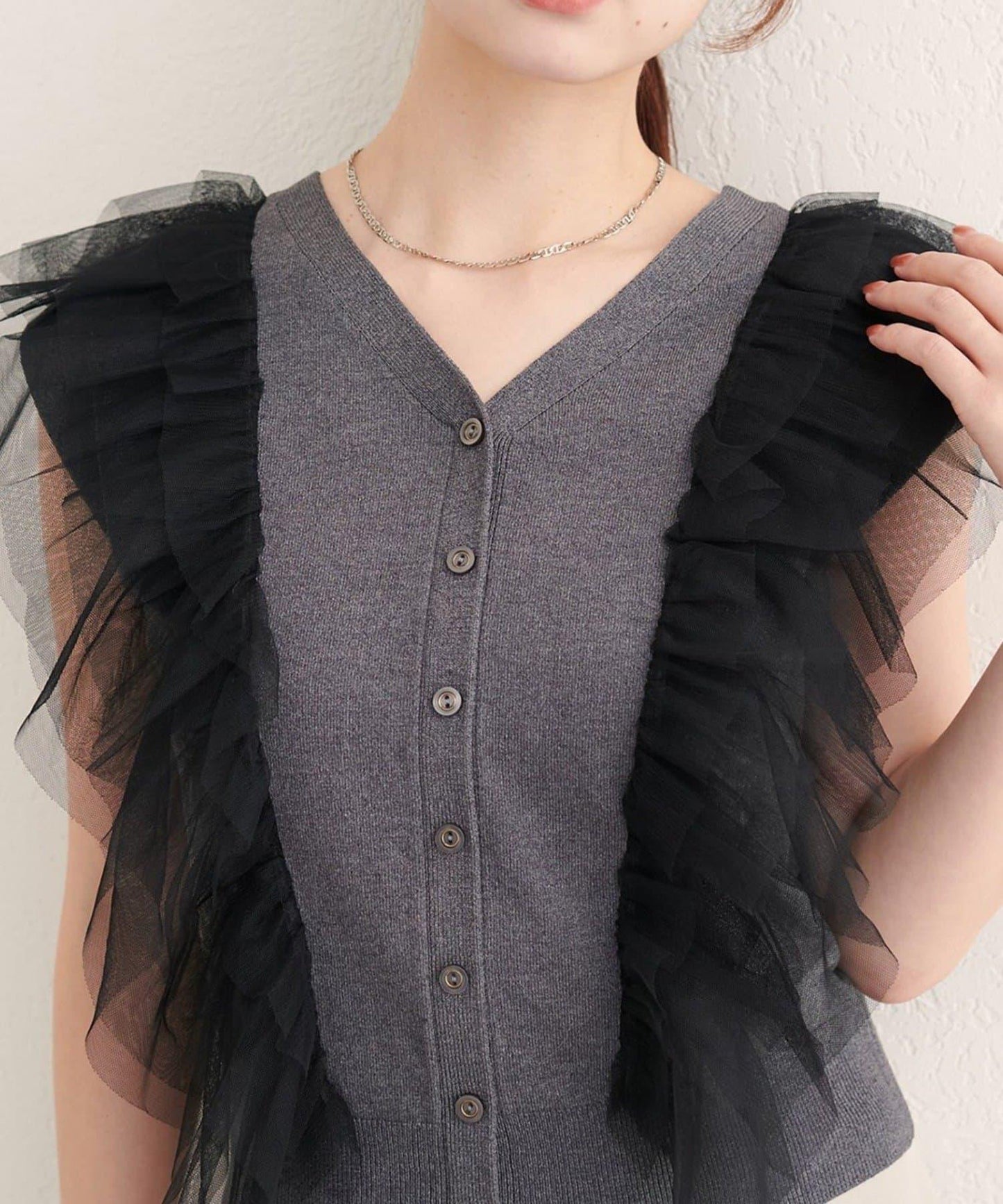 【natural couture】網紗荷葉邊針織背心