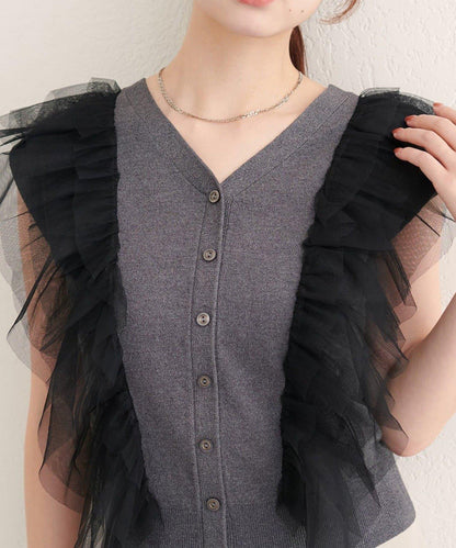 【natural couture】網紗荷葉邊針織背心