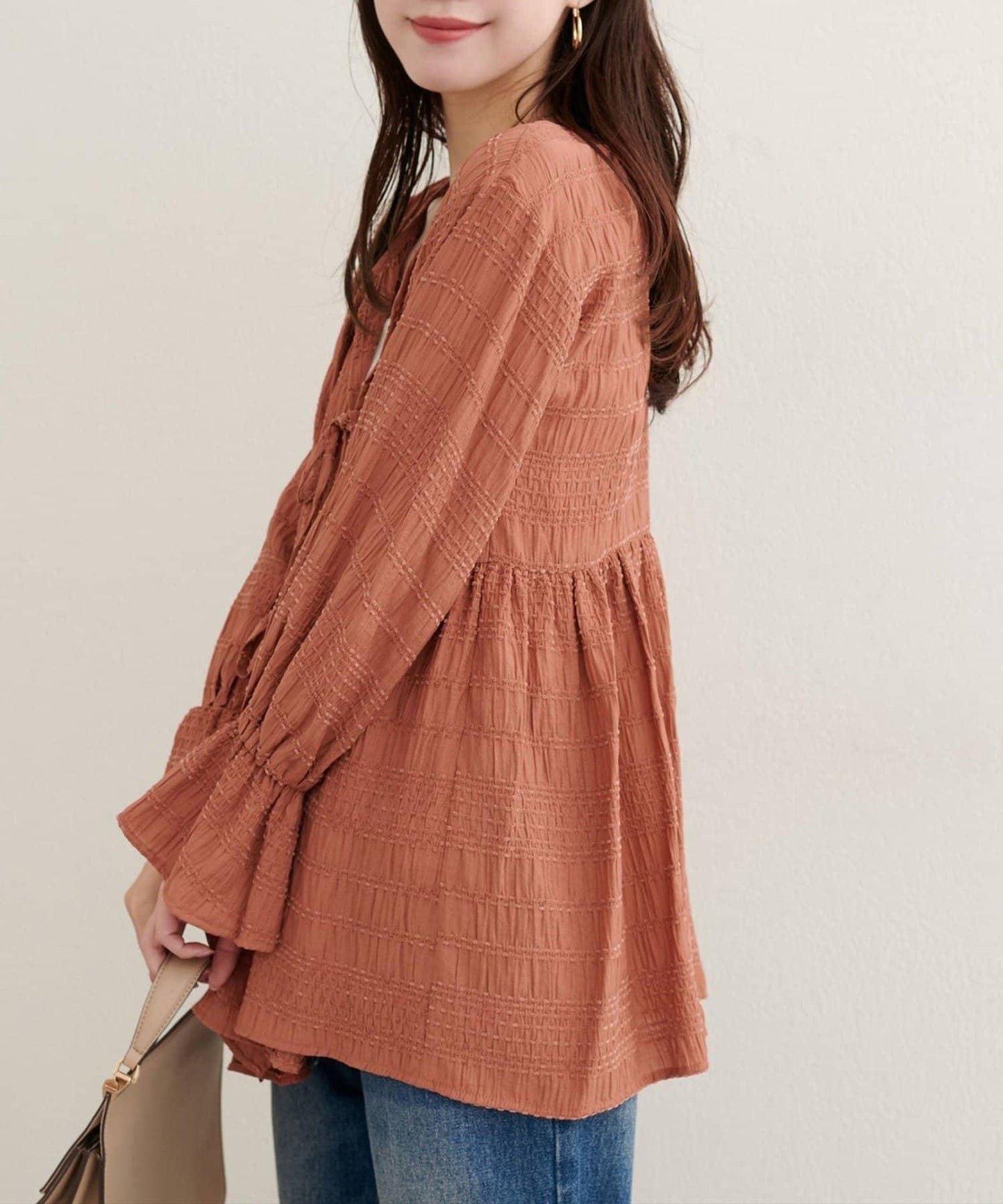 【natural couture】條紋燈籠袖荷葉邊上衣