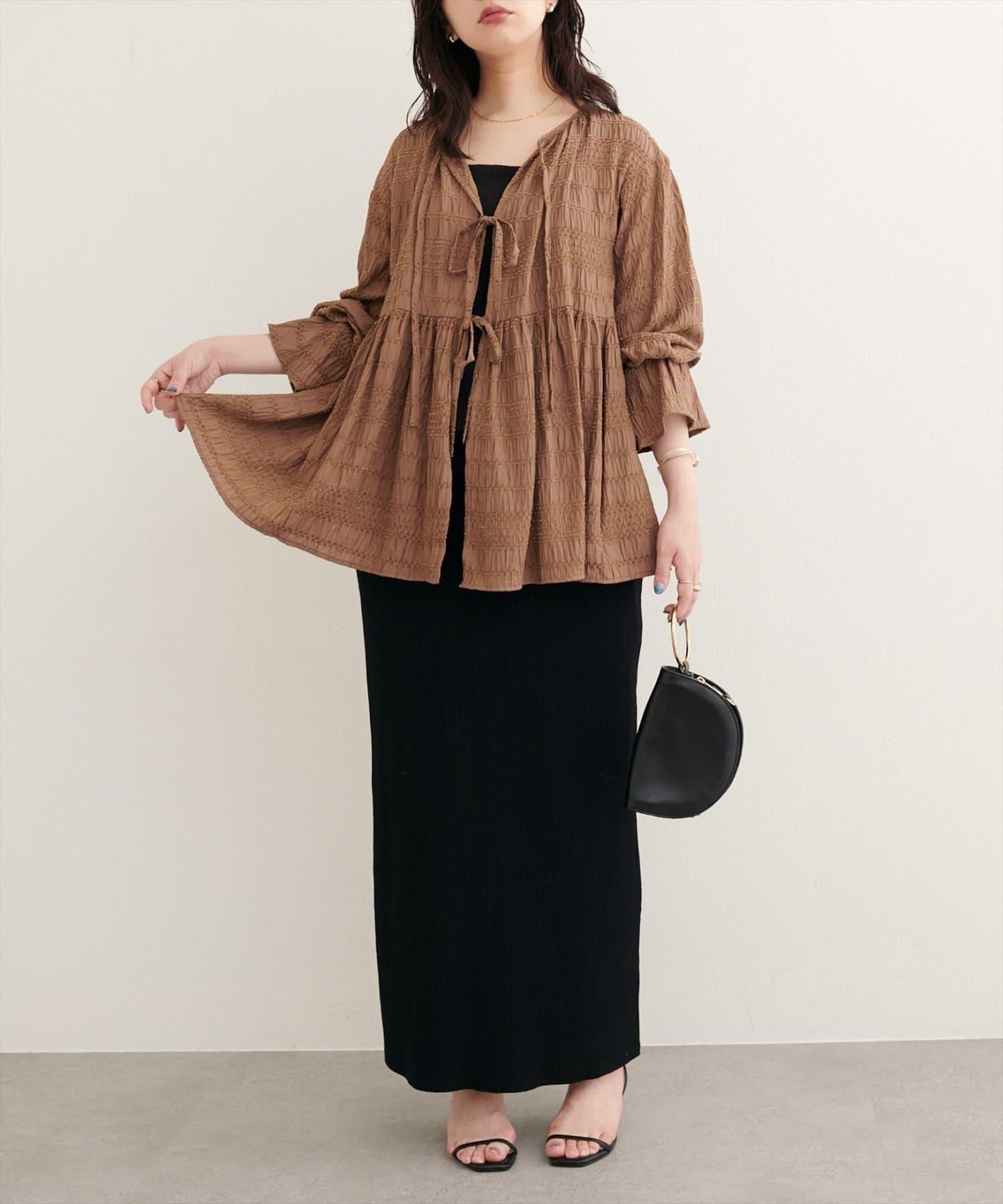 【natural couture】條紋燈籠袖荷葉邊上衣