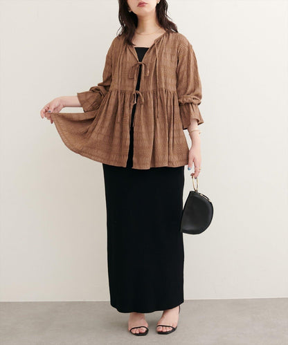 【natural couture】條紋燈籠袖荷葉邊上衣