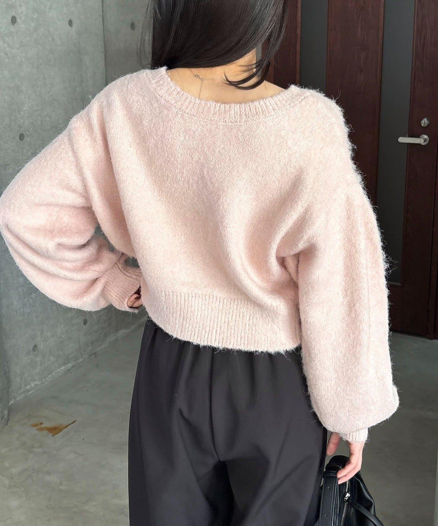 【前後兩穿】馬海毛絨感泡泡袖開衫