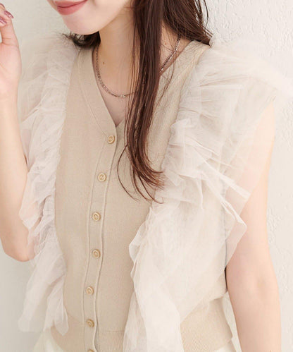 【natural couture】網紗荷葉邊針織背心