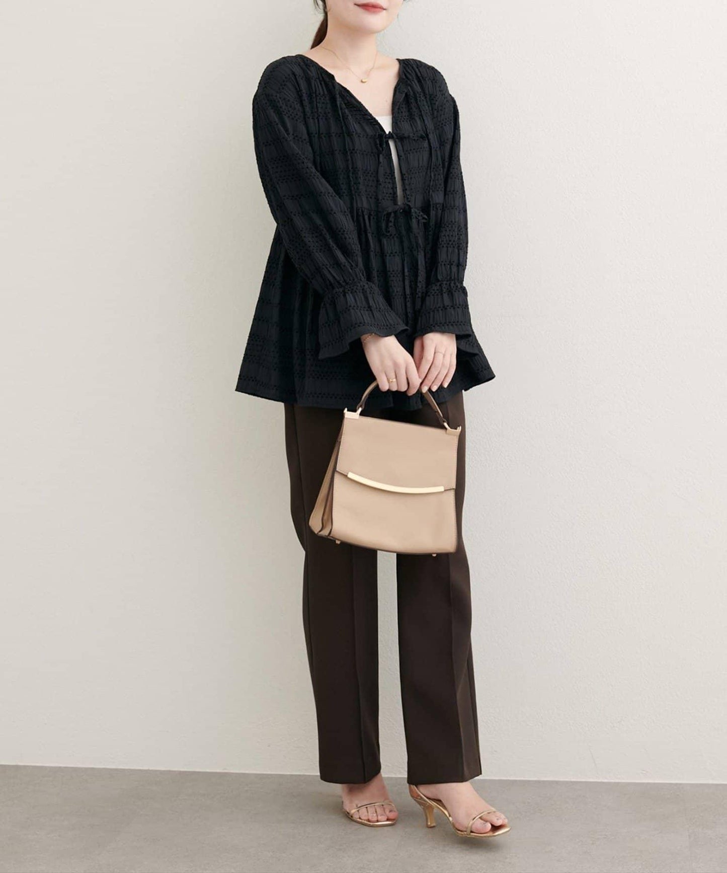 【natural couture】條紋燈籠袖荷葉邊上衣