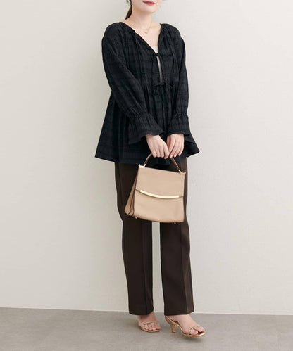 【natural couture】條紋燈籠袖荷葉邊上衣
