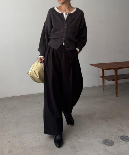 【前後兩穿】馬海毛絨感泡泡袖開衫